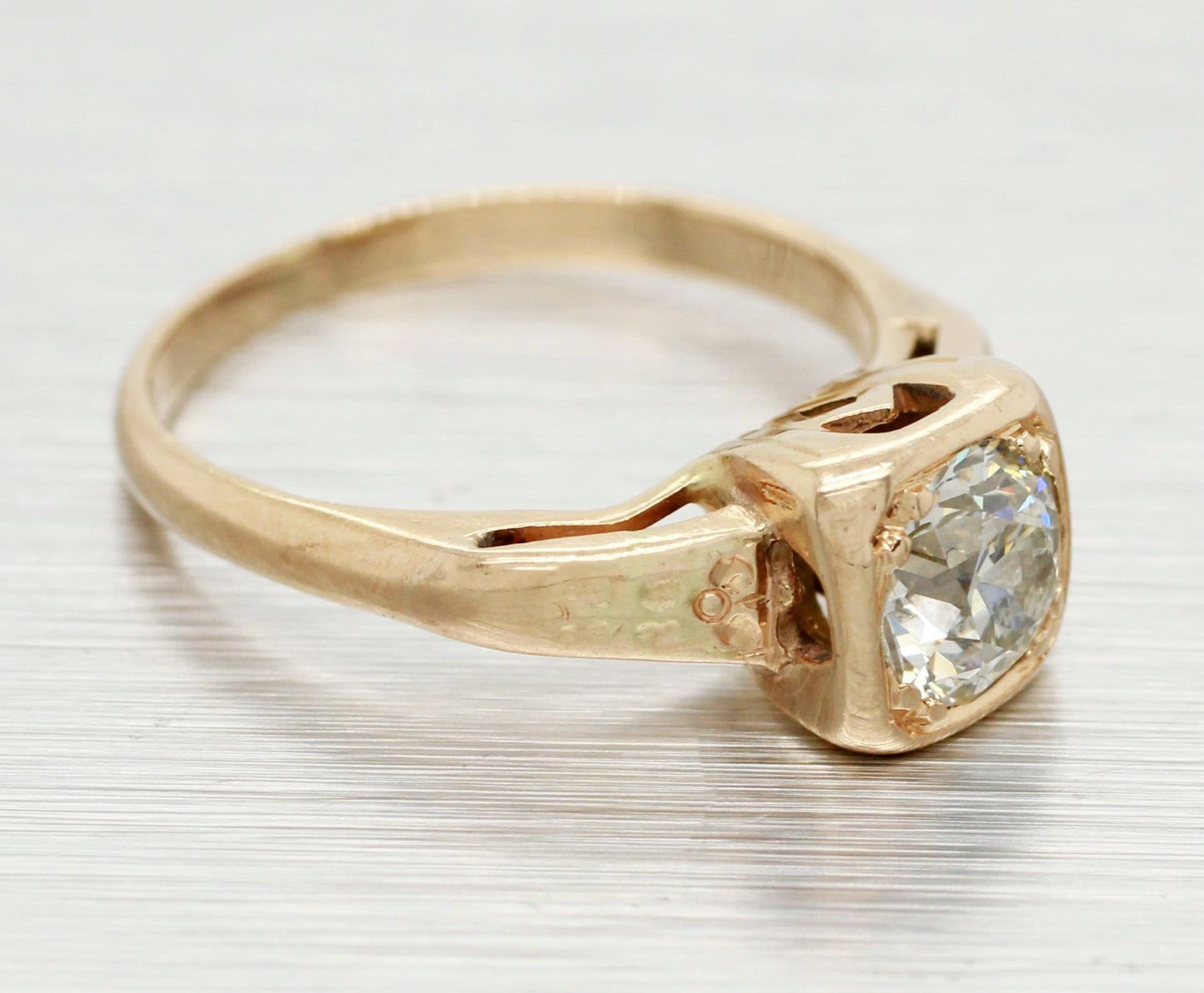 Antique 0.50ct Diamond Solitaire Ring | Square Bezel Set - 14k Yellow Gold