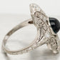Antique Art Deco Cabochon Sapphire Cocktail Ring - 18k White Gold & Diamonds