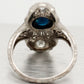 Antique Art Deco Cabochon Sapphire Cocktail Ring - 18k White Gold & Diamonds