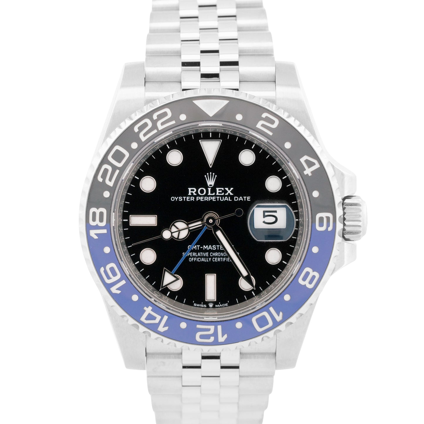 Rolex GMT-Master II BATGIRL Blue Black JUBILEE Ceramic Steel 40mm 126710 BLNR