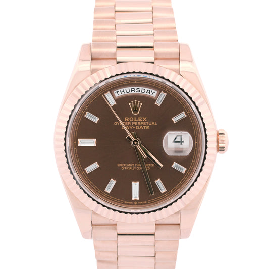 Rolex Day-Date President 40mm FACTORY CHOCOLATE BAGUETTE 18K Gold 228235 BOX