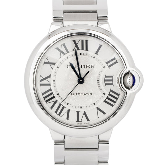 Ladies Cartier Ballon Bleu SILVER GUILLOCHE Stainless 36mm 3284 W6920046 Watch