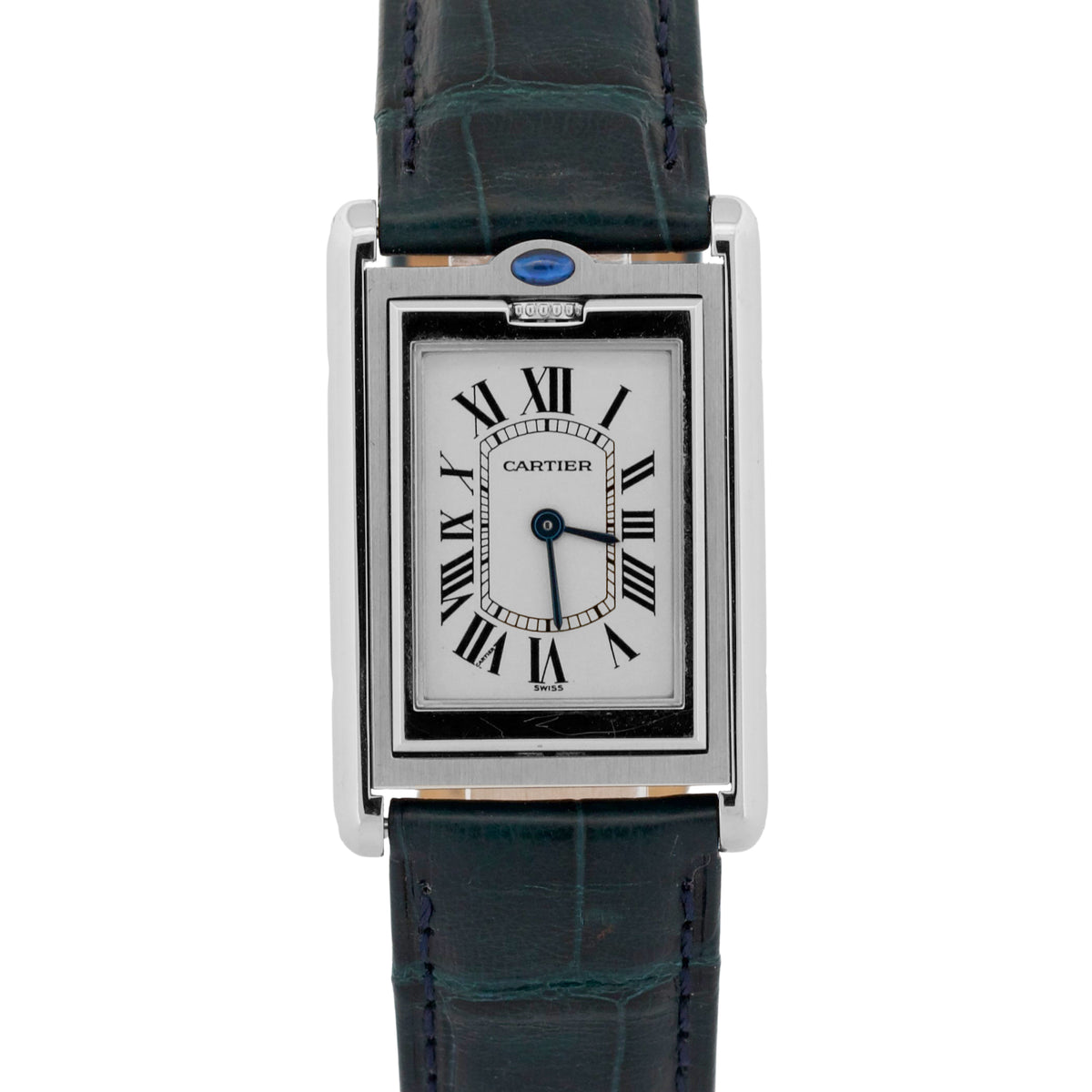 Cartier Tank Basculante 2405 W1011258 White Quartz Stainless Leather 24mm Watch