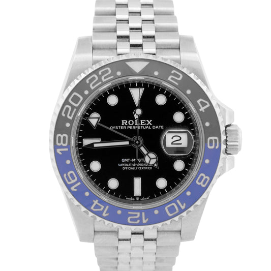 PAPERS Rolex GMT-Master II BATGIRL 40mm Blue Black JUBILEE Steel 126710 BLNR BOX