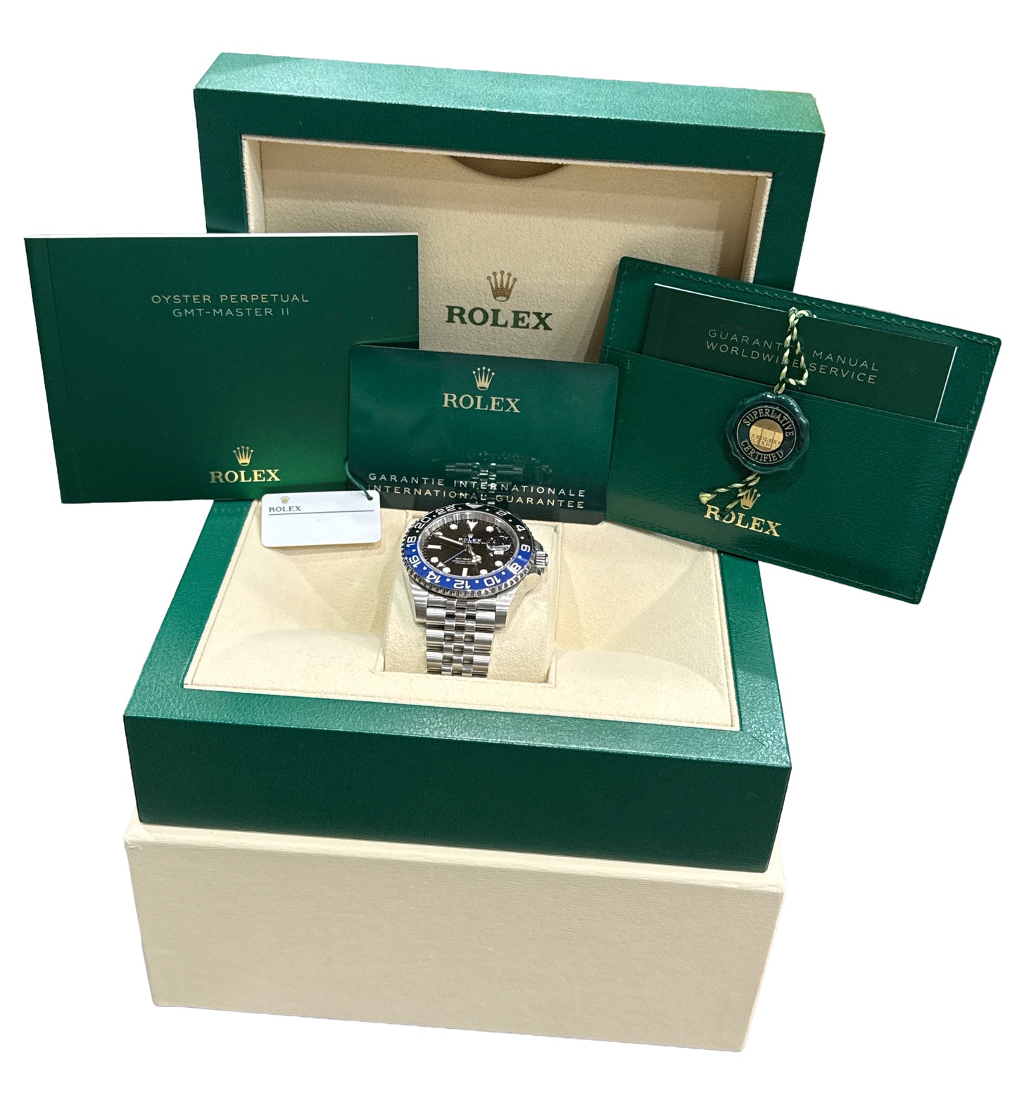 PAPERS Rolex GMT-Master II BATGIRL Blue Black Steel JUBILEE 40mm 126710 BLNR BOX