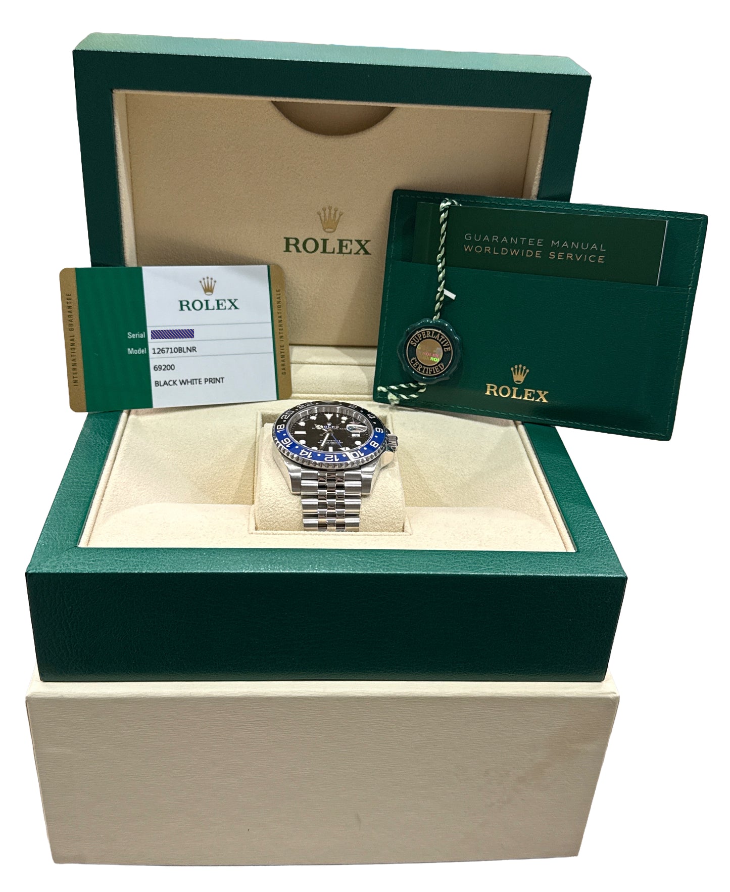 2020 PAPERS Rolex GMT-Master II BATGIRL Blue Black JUBILEE 40mm 126710 BLNR BOX