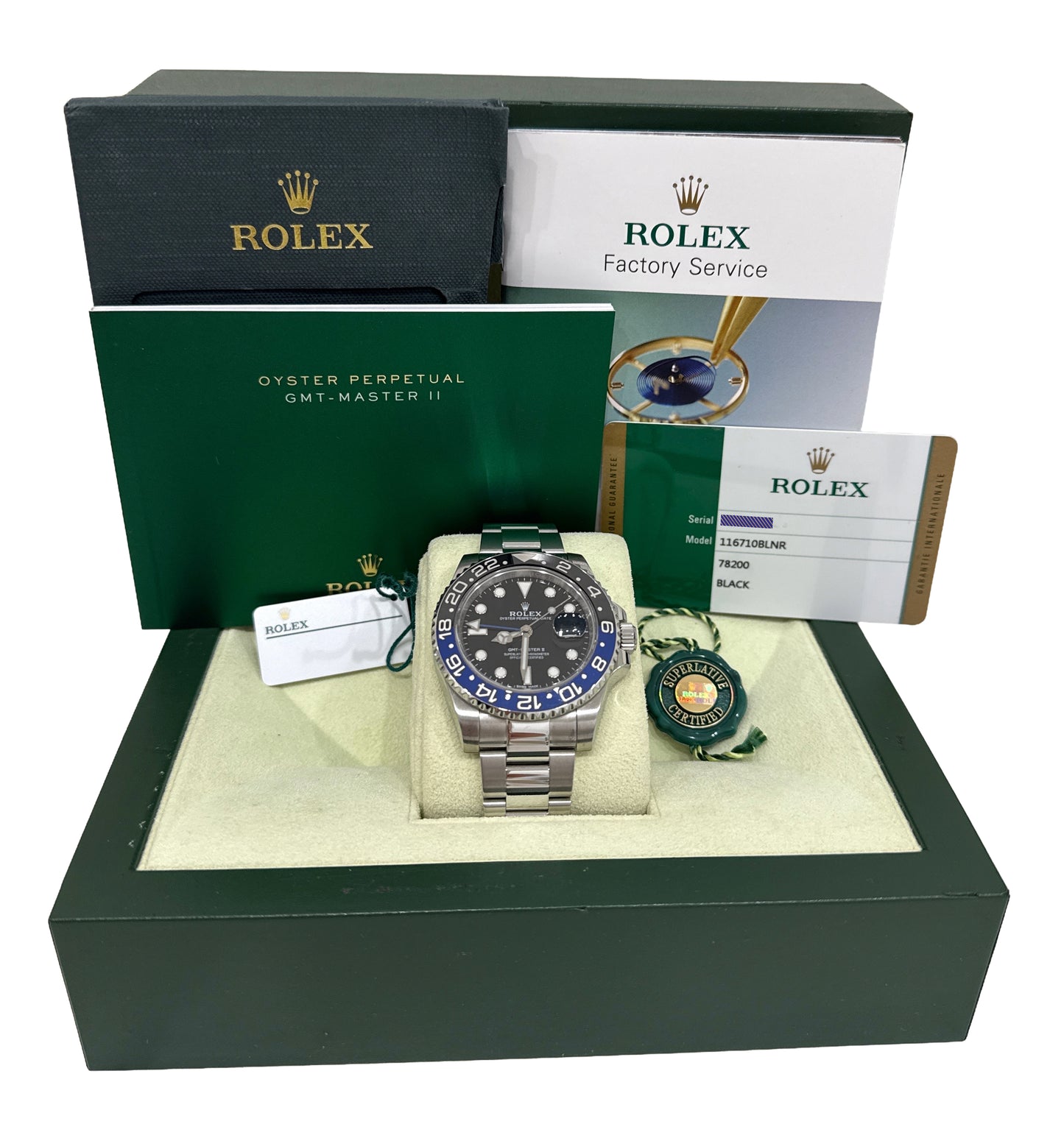 2016 PAPERS Rolex GMT-Master II BATMAN Blue Steel Ceramic 40mm 116710 BLNR BOX