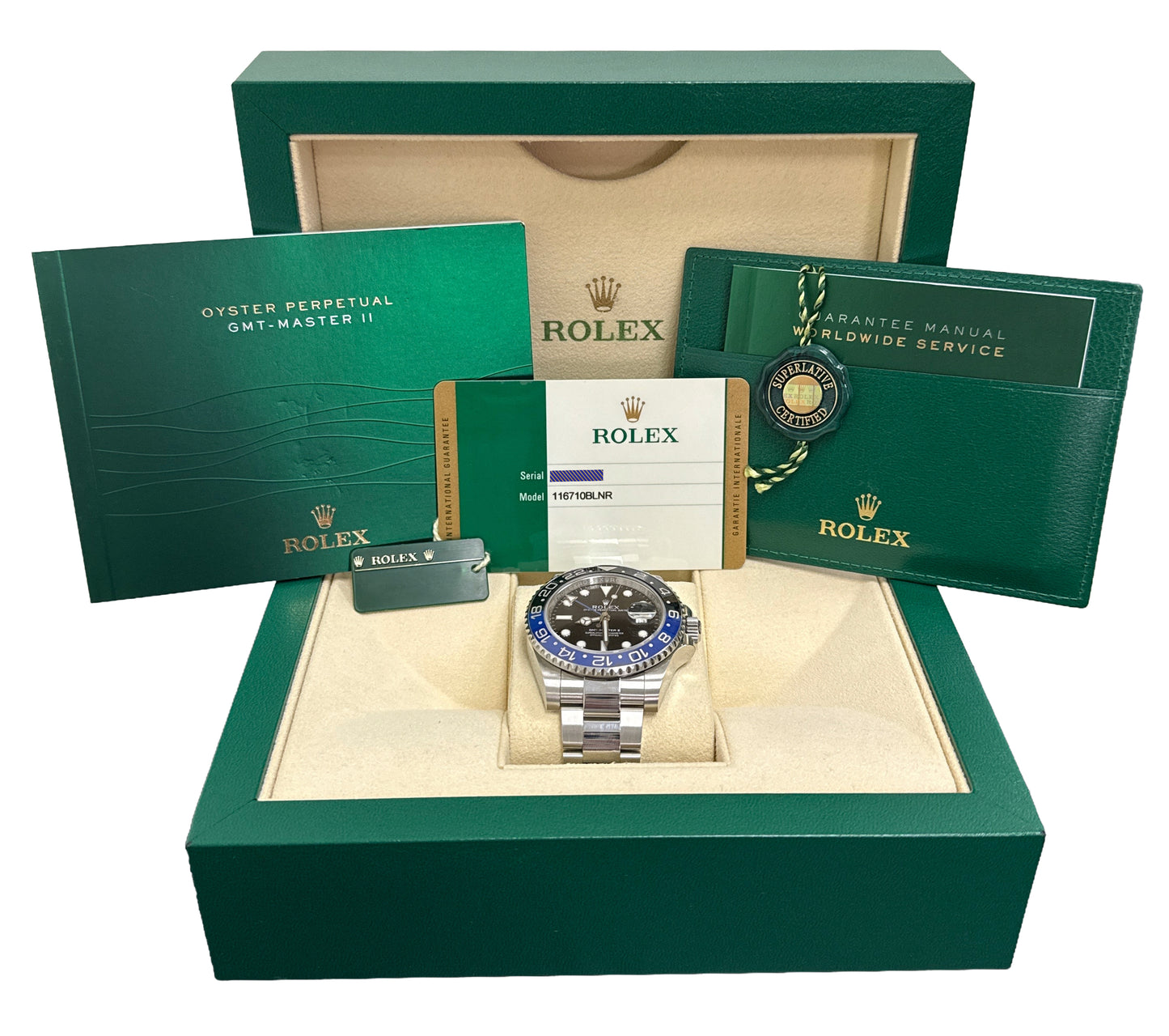 2015 PAPERS Rolex GMT-Master II BATMAN Blue Black Steel 40mm 116710 BLNR BOX