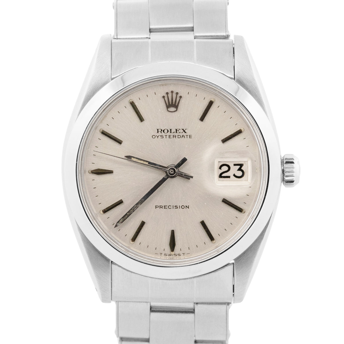 1967 Rolex Oysterdate Precision Silver Stainless Manual Wind 34mm 6694 Watch
