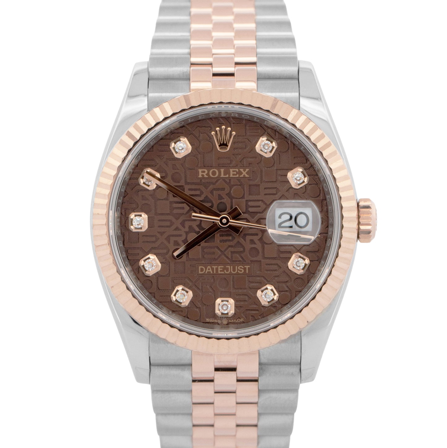 2021 PAPERS Rolex DateJust CHOCOLATE DIAMOND 18k Rose JUBILEE 36mm 126231 BOX