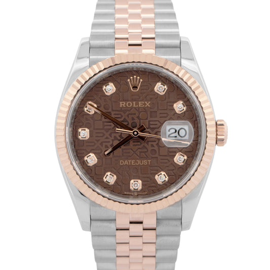 2021 PAPERS Rolex DateJust CHOCOLATE DIAMOND 18k Rose JUBILEE 36mm 126231 BOX