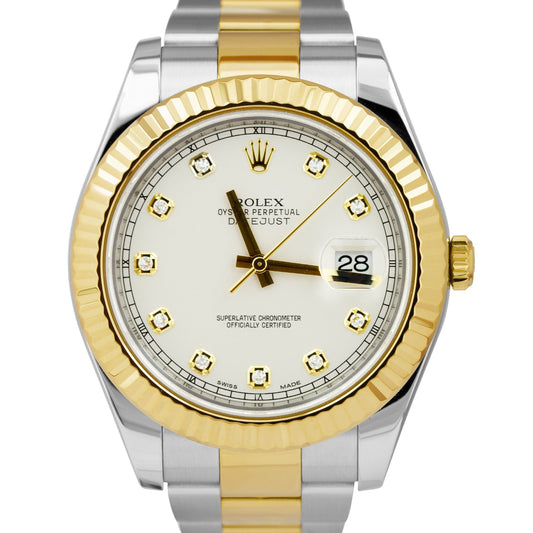 MINT PAPERS Rolex DateJust II 2 Ivory DIAMOND 18K Gold 41mm Watch 116333 BOX