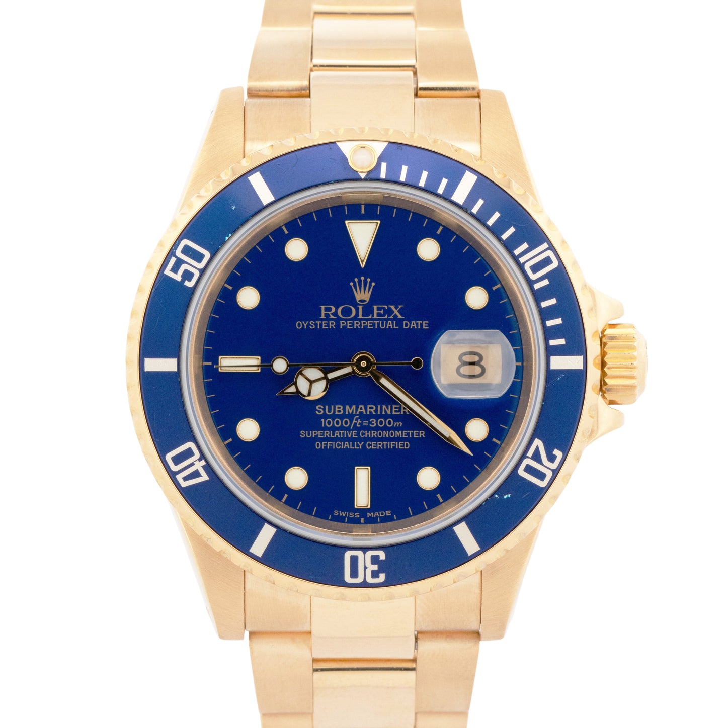 PAPERS Rolex Submariner Date 16618 LB 18K Yellow Gold Oyster BLUE 40mm Watch BOX