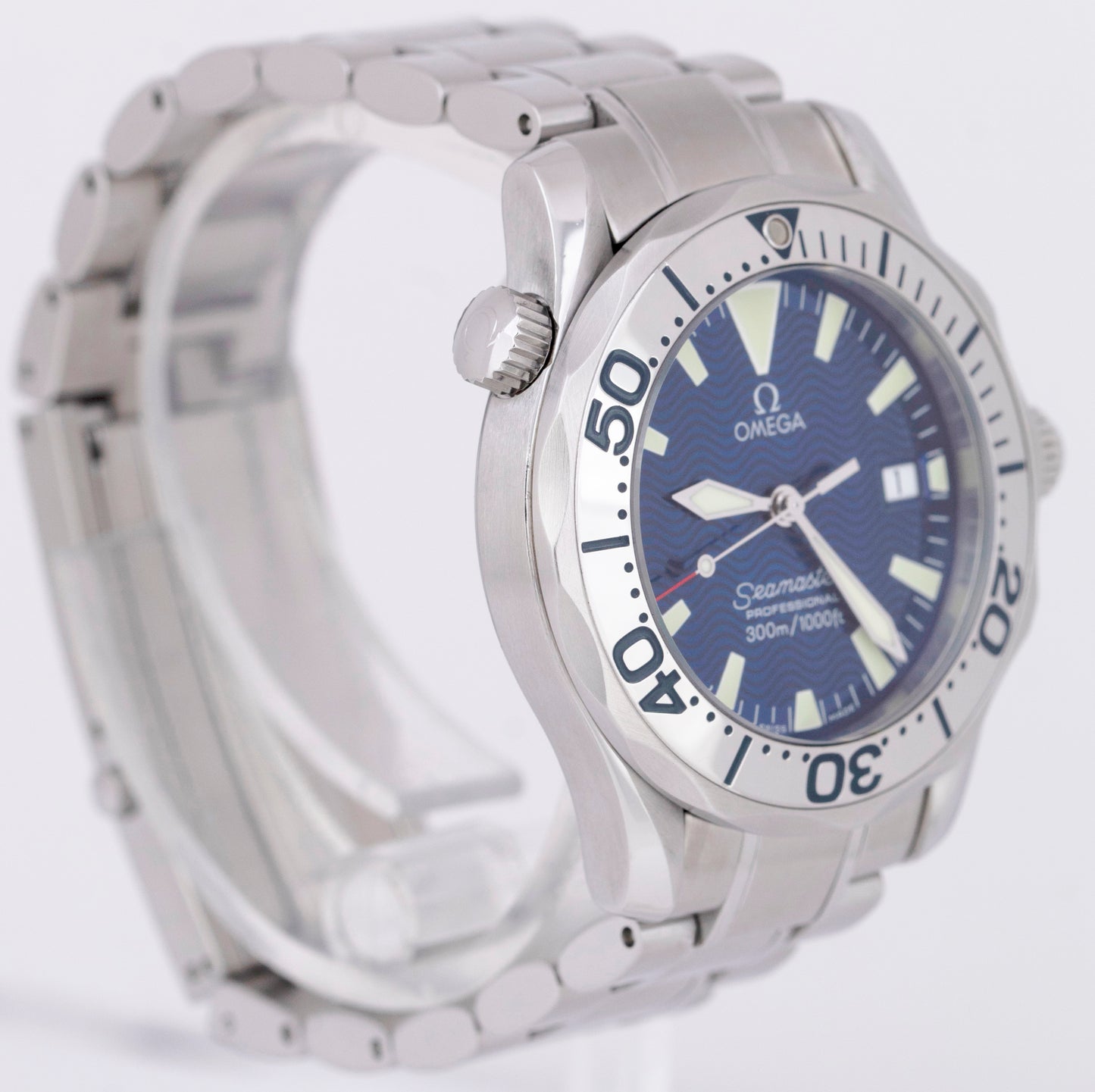 MINT Omega Seamaster 36mm PAPERS 2263.80 Quartz Blue Wave 300M Steel Watch B+P