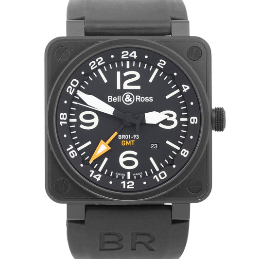 Bell & Ross GMT Matte Black PVD Stainless Steel 46mm Automatic Rubber BR01-93