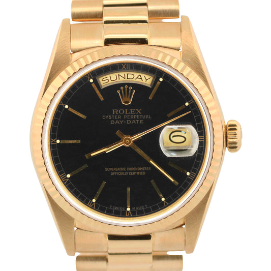 1984 Rolex Day-Date President BLACK 36mm 18K Yellow Gold Fluted 18038 Watch