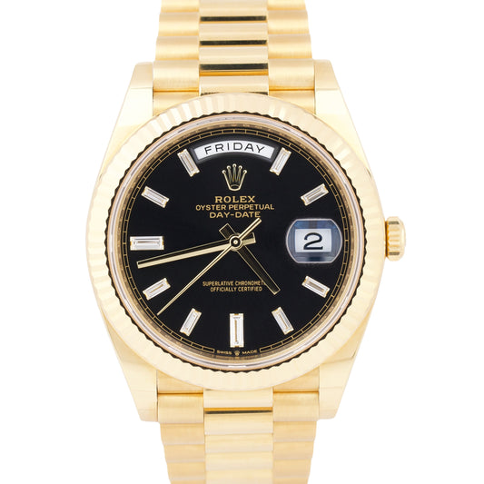 2024 PAPERS Rolex Day-Date President 40mm FACTORY BLACK BAGUETTE 18K 228238 BOX