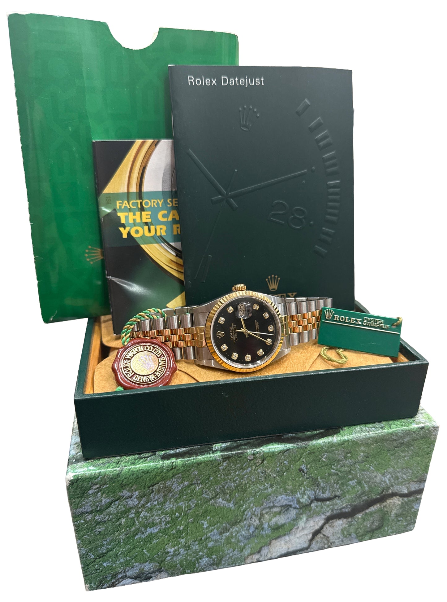 UNPOLISHED Rolex DateJust 36mm FACTORY BLACK DIAMOND Steel JUBILEE 18K 16233 BOX