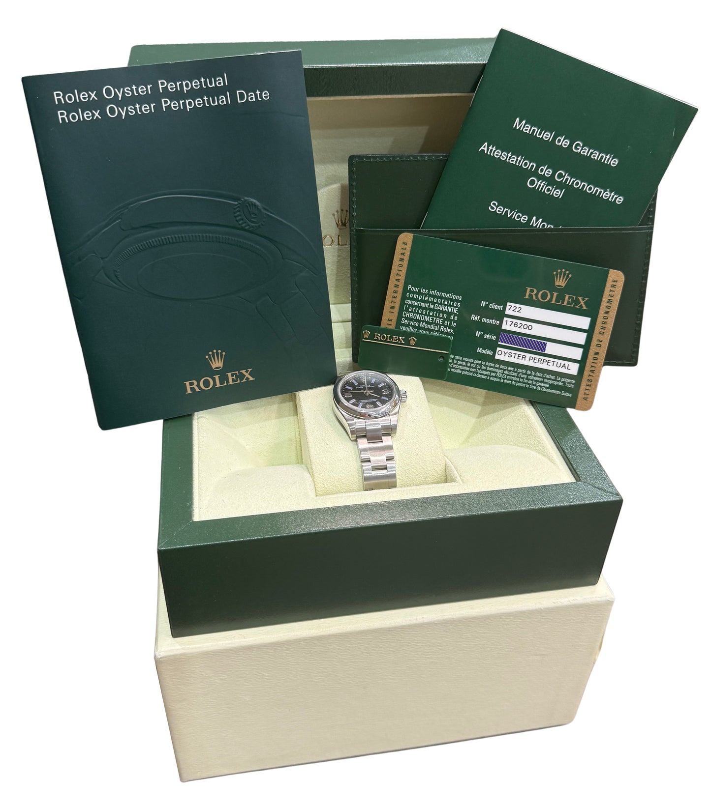 PAPERS Rolex Oyster Perpetual BLACK PURPLE 26mm Stainless Steel Watch 176200 BOX
