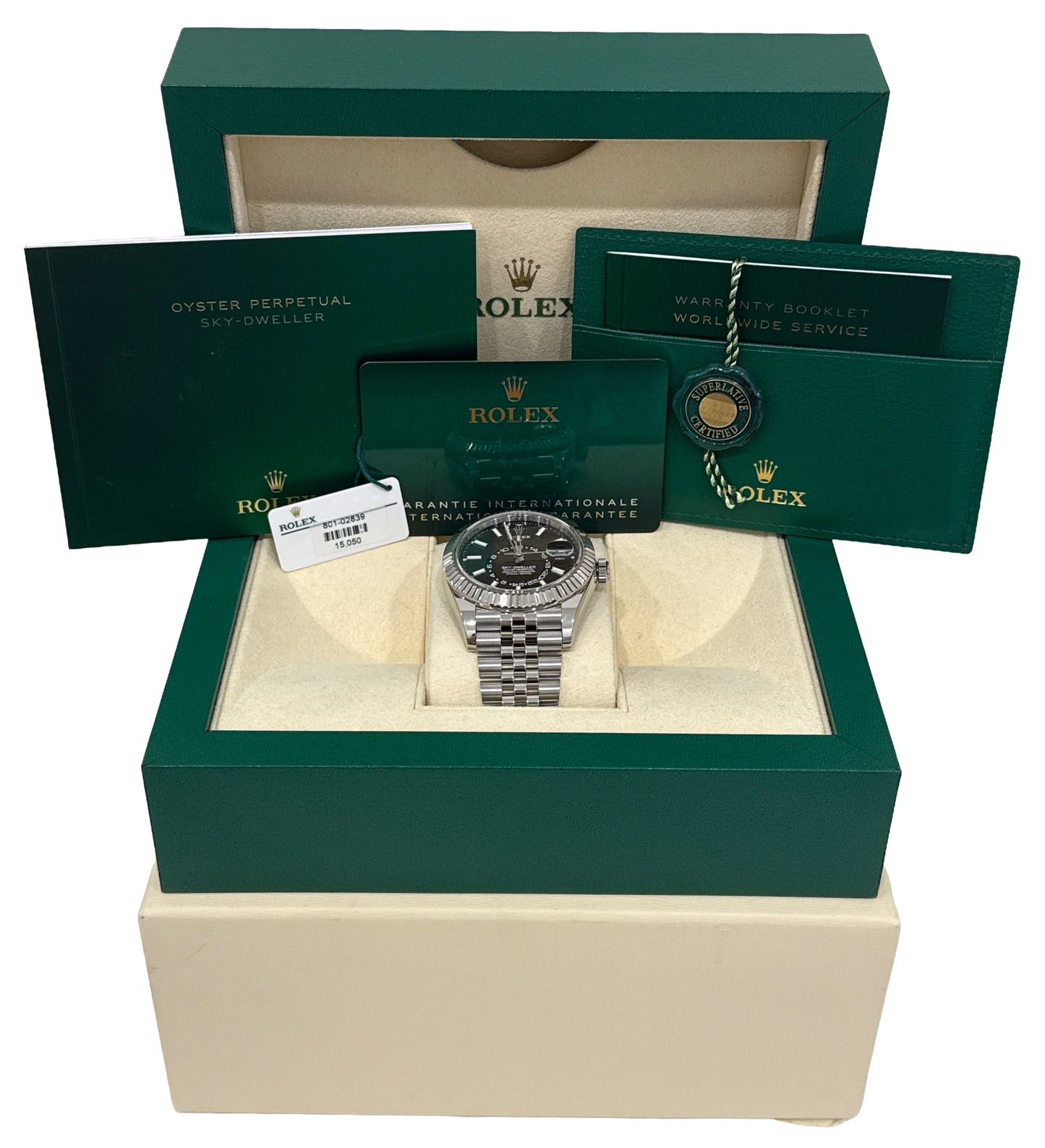 2021 PAPERS Rolex Sky-Dweller BLACK Steel 18K White Gold 42mm JUBILEE 326934 BOX