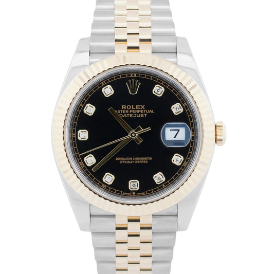 2020 PAPERS Rolex DateJust BLACK DIAMOND 18K Gold Steel JUBILEE 41mm 126333 BOX