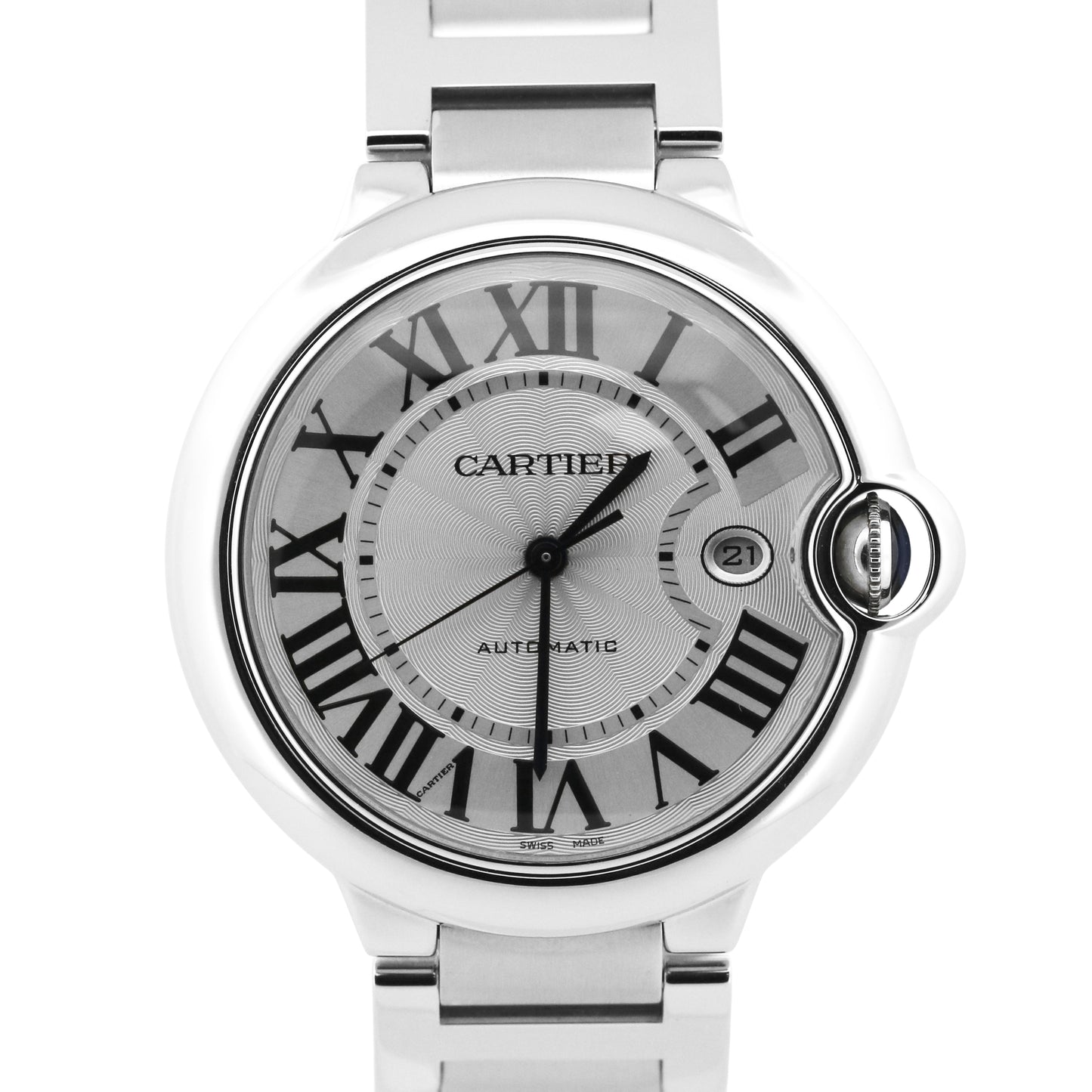 Cartier Ballon Bleu SILVER GUILLOCHE Stainless Roman 42mm 3765 W69012Z4 Watch