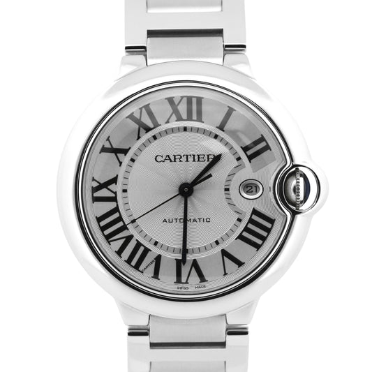 Cartier Ballon Bleu SILVER GUILLOCHE Stainless Roman 42mm 3765 W69012Z4 Watch