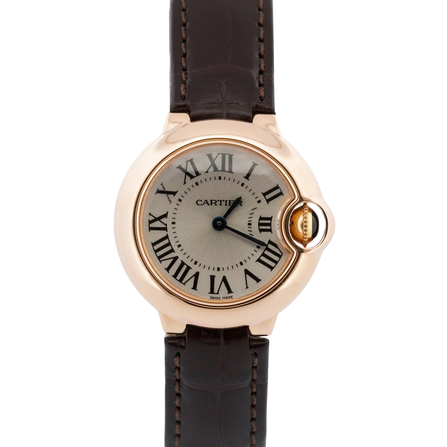 Ladies Cartier Ballon Bleu SILVER 18K Gold 28mm Leather Quartz 3007 W6900256