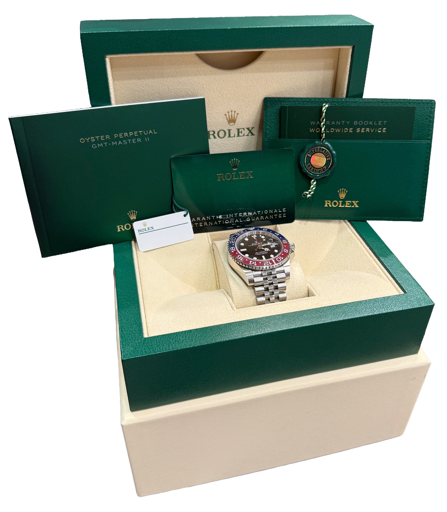 2021 PAPERS Rolex GMT-Master II PEPSI Red Blue 40mm JUBILEE 126710 BLRO BOX