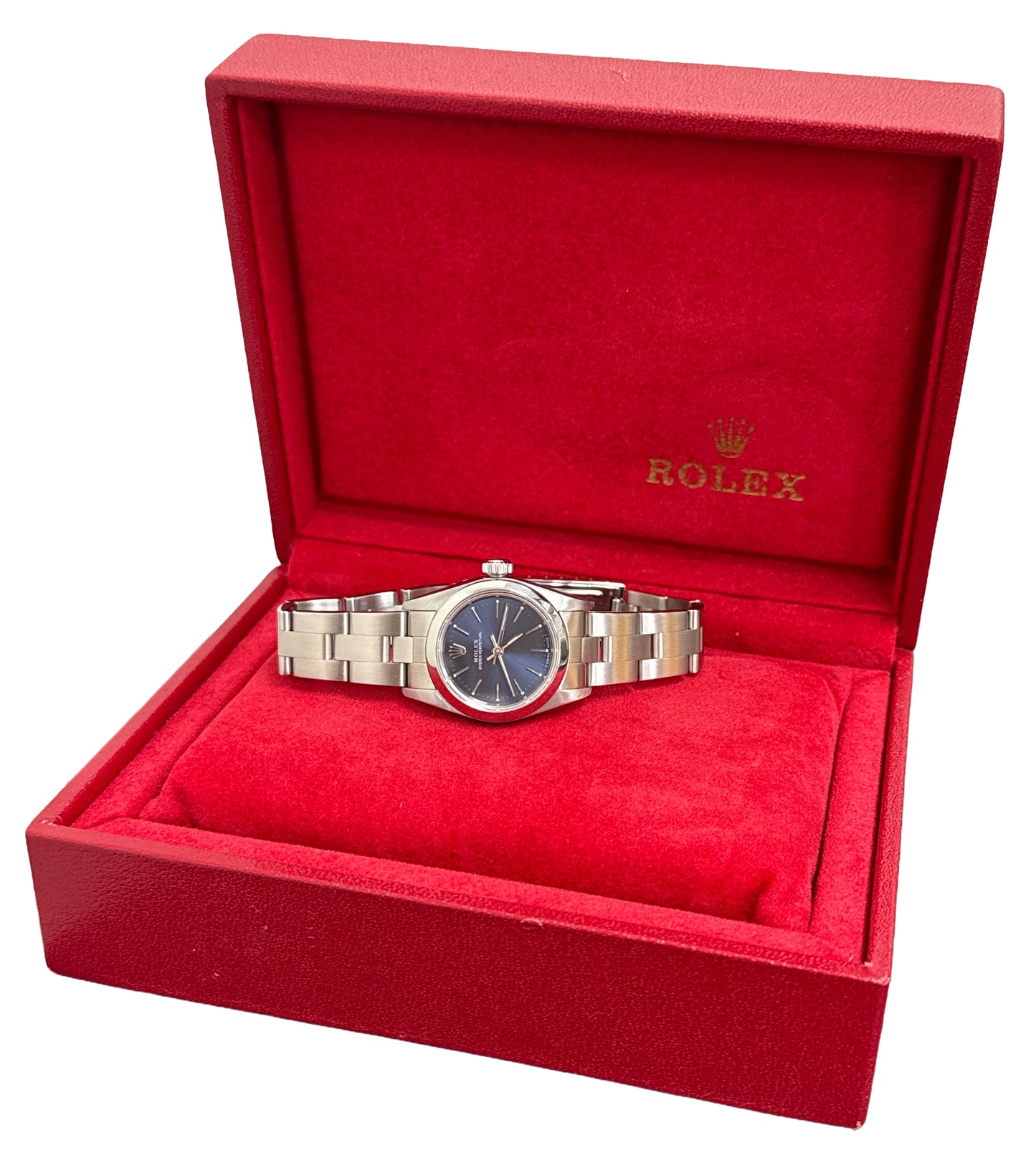 Rolex Oyster Perpetual BLUE Stainless Steel OYSTER Smooth 24mm Watch 67180 BOX