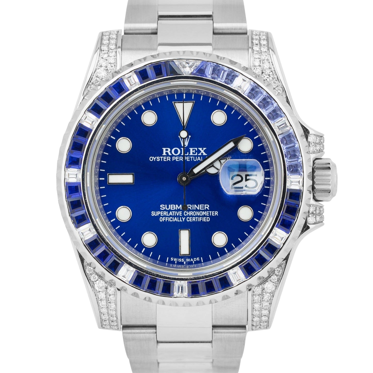 MINT Rolex Submariner Date Blue DIAMOND SAPPHIRE Bezel Lugs 40mm Oyster 116610