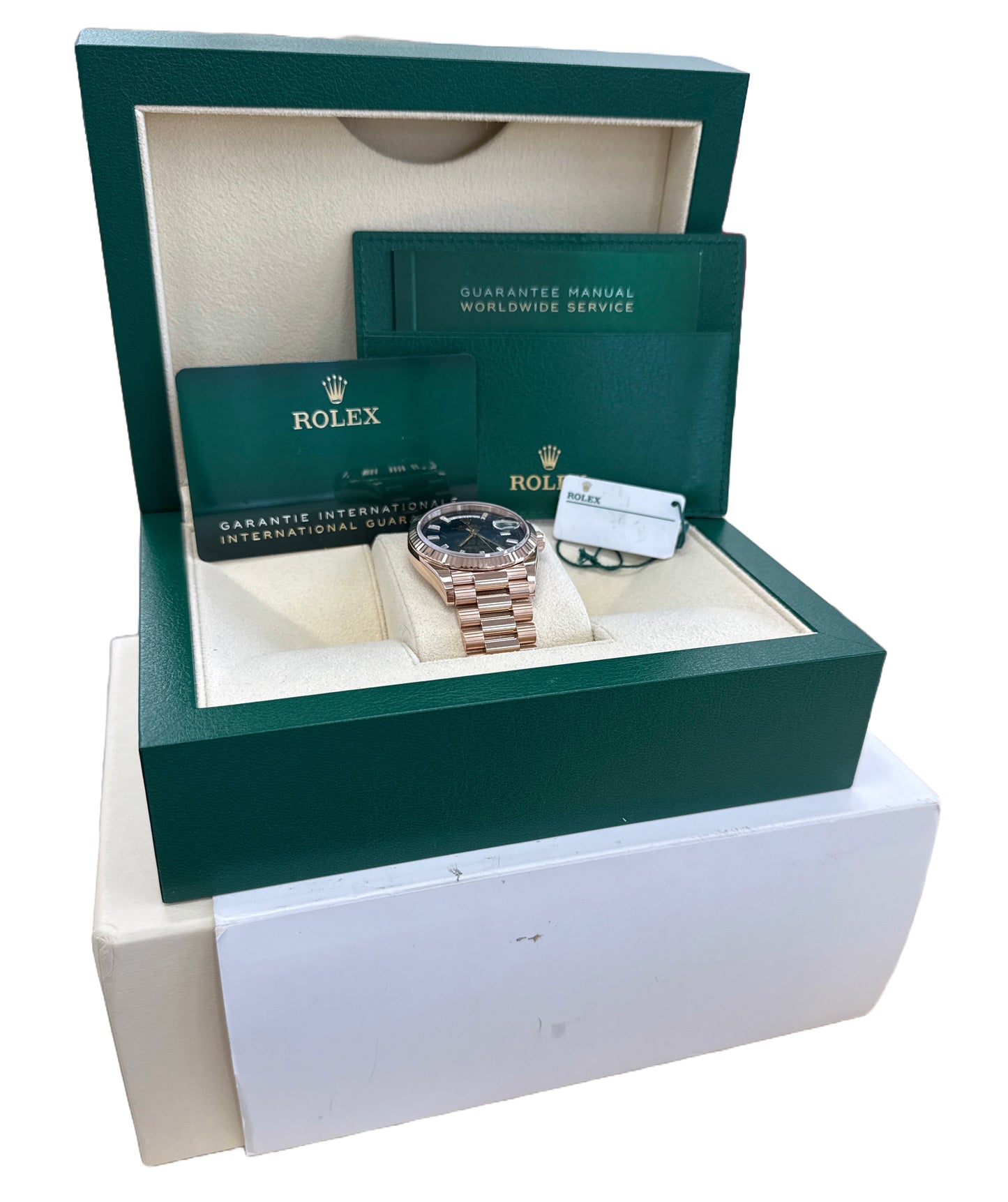 2024 PAPERS Rolex Day-Date President BLUE BAGUETTE DIAMOND 36mm 18K 128235 BOX