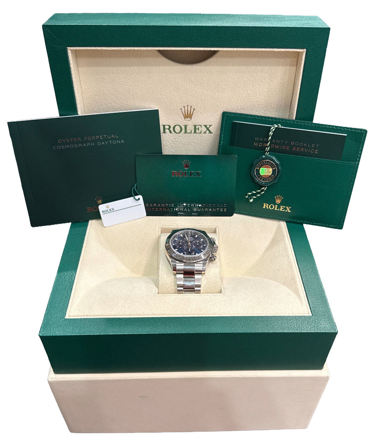 2021 Rolex Daytona Cosmograph 116509 Blue 18K White Gold 40mm Watch Box Papers