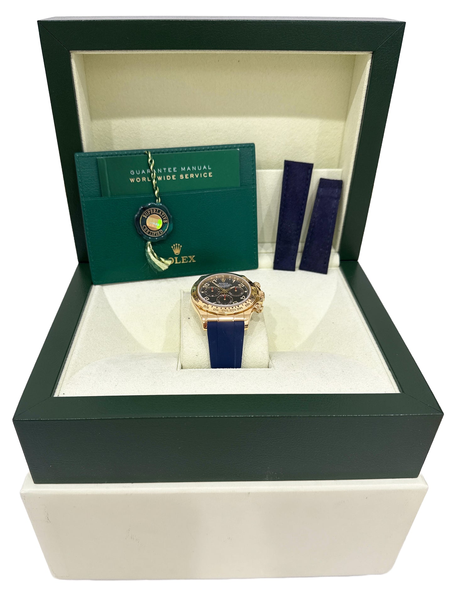 Rolex Daytona Cosmograph BLUE RACING Arabic 18K Yellow Gold RUBBER 116518 BOX