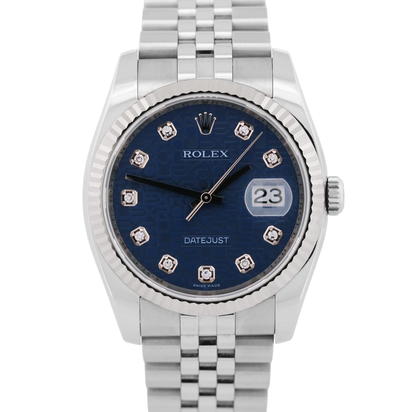 2011 Rolex DateJust 116234 Blue Jubilee Diamond 18K Steel 18K 36mm Box Papers