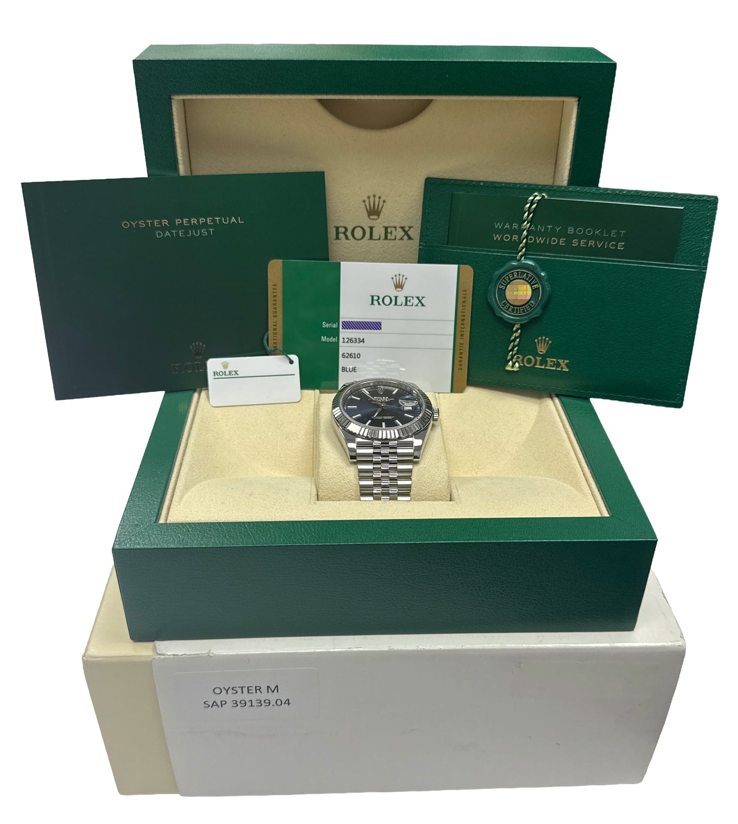 2019 PAPERS Rolex DateJust 41 BLUE 18K Steel JUBILEE Fluted 41mm 126334 BOX