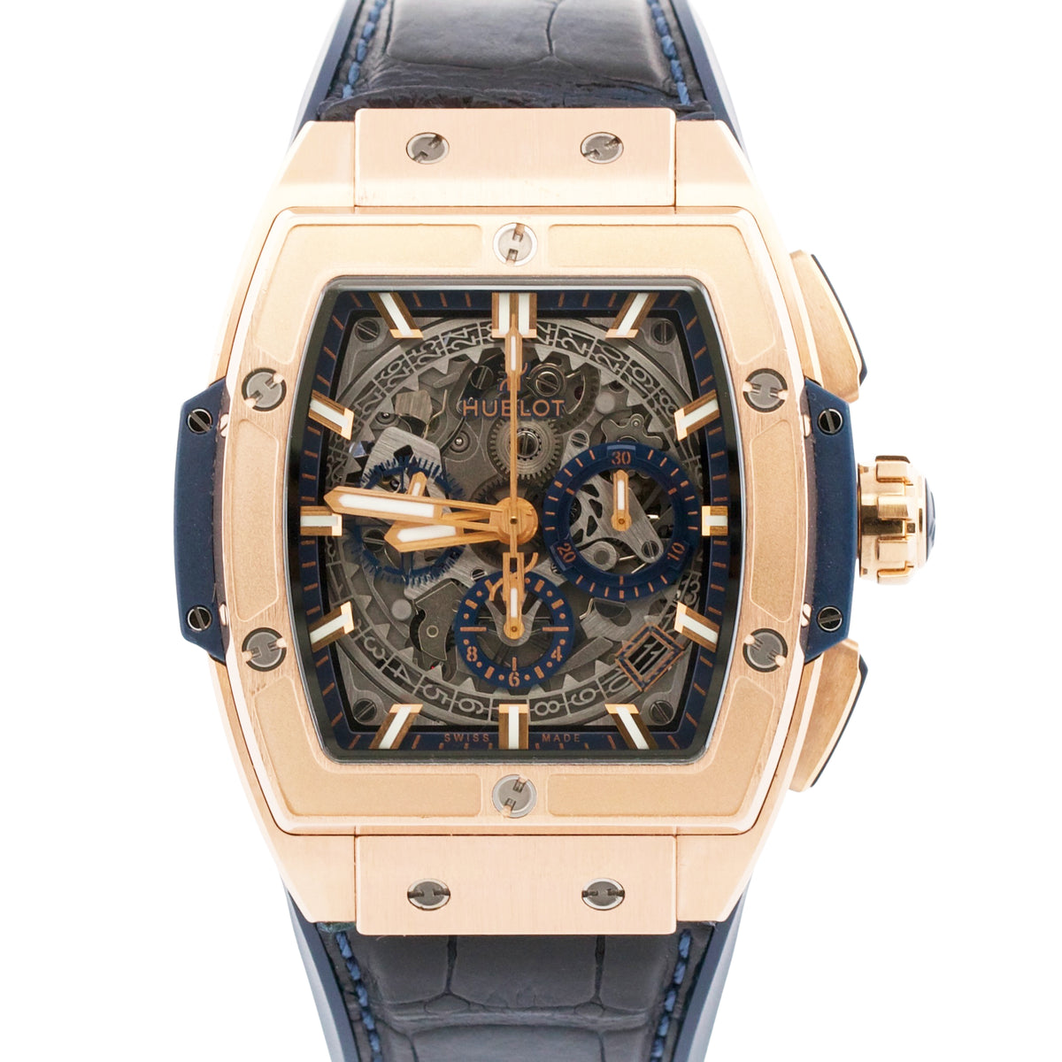 Hublot Spirit of Big Bang 641.OX.7180.LR Skeleton 18K Rose Gold Blue 42mm Watch
