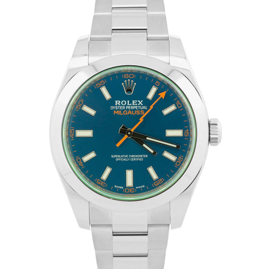 2022 Rolex Milgauss 116400 GV Blue Green Stainless Steel 40mm Watch Box Papers