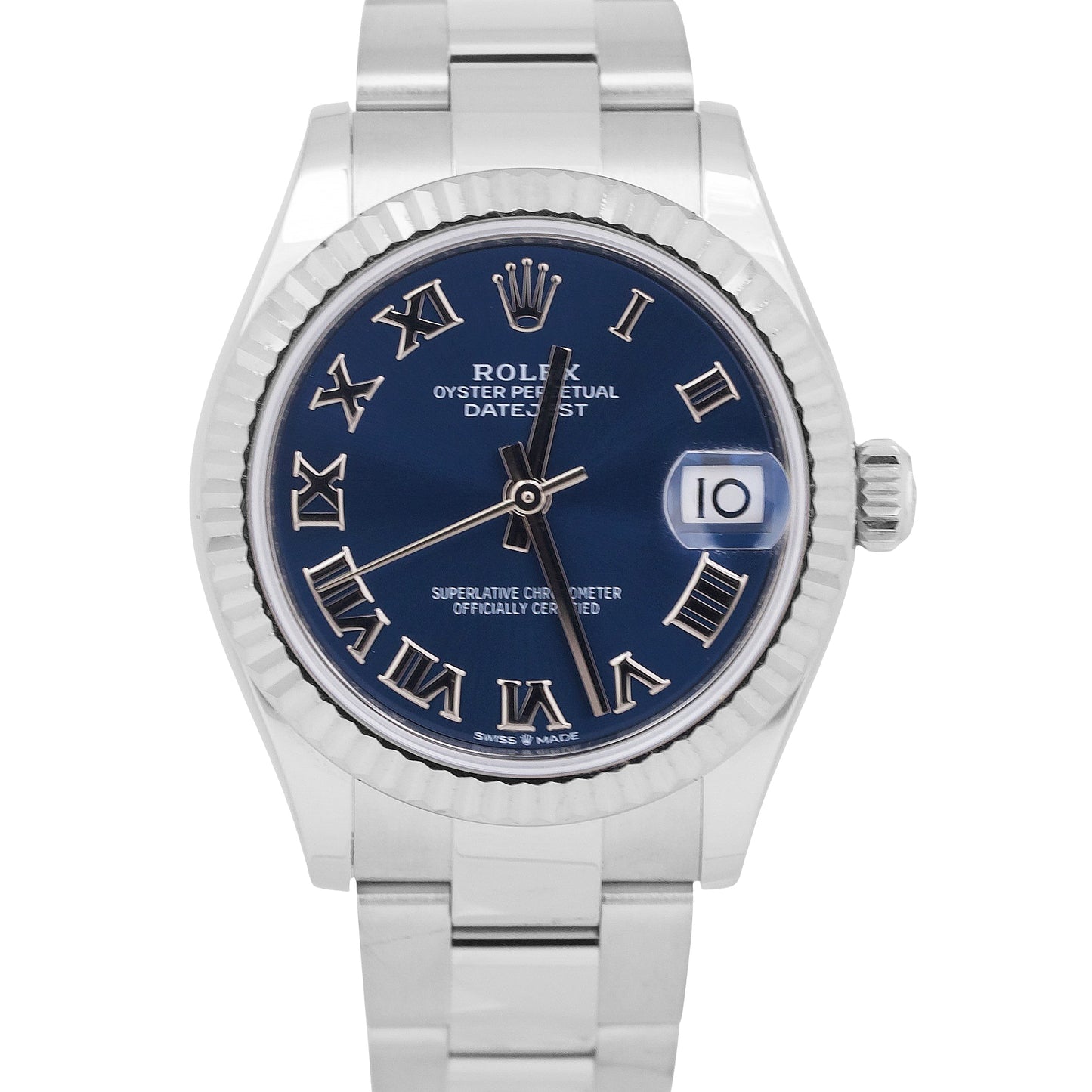 MINT Ladies Rolex DateJust BLUE ROMAN 18K White Gold 31mm Oyster 178274 Watch