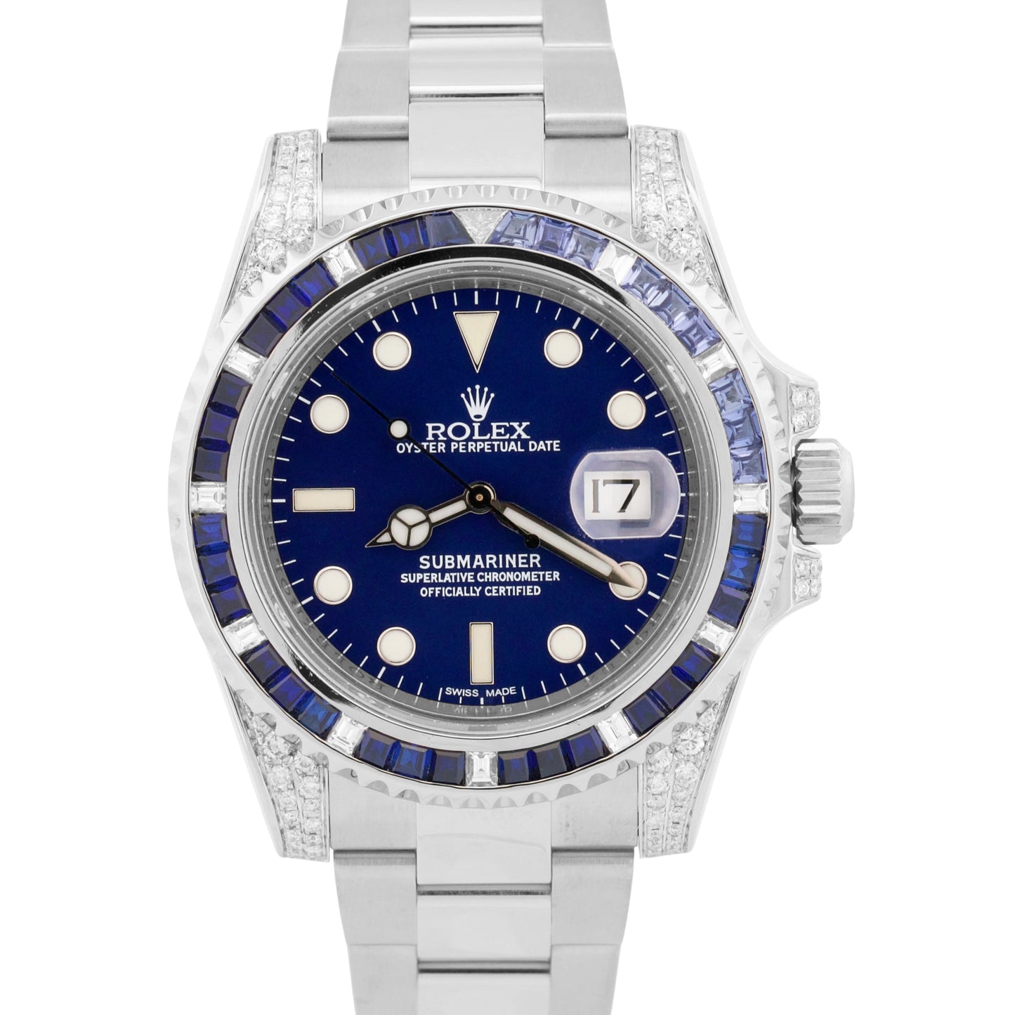 Rolex Submariner Date BLUE DIAMOND SAPPHIRE Stainless Steel 40mm Watch 116610