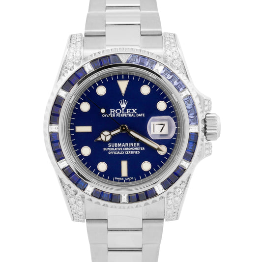 Rolex Submariner Date BLUE DIAMOND SAPPHIRE Stainless Steel 40mm Watch 116610
