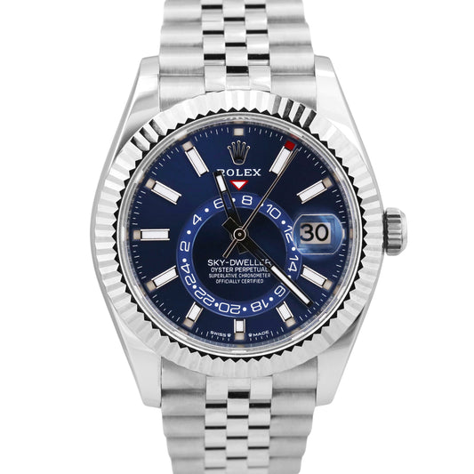 BRAND NEW 2023 PAPERS Rolex Sky-Dweller BLUE 42mm JUBILEE 18K Watch 336934 B+P
