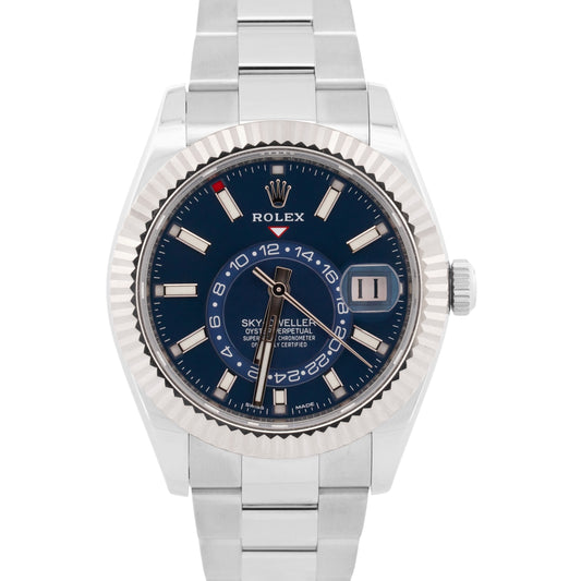 2018 PAPERS Rolex Sky-Dweller BLUE Steel 18K White Gold 42mm OYSTER 326934 BOX