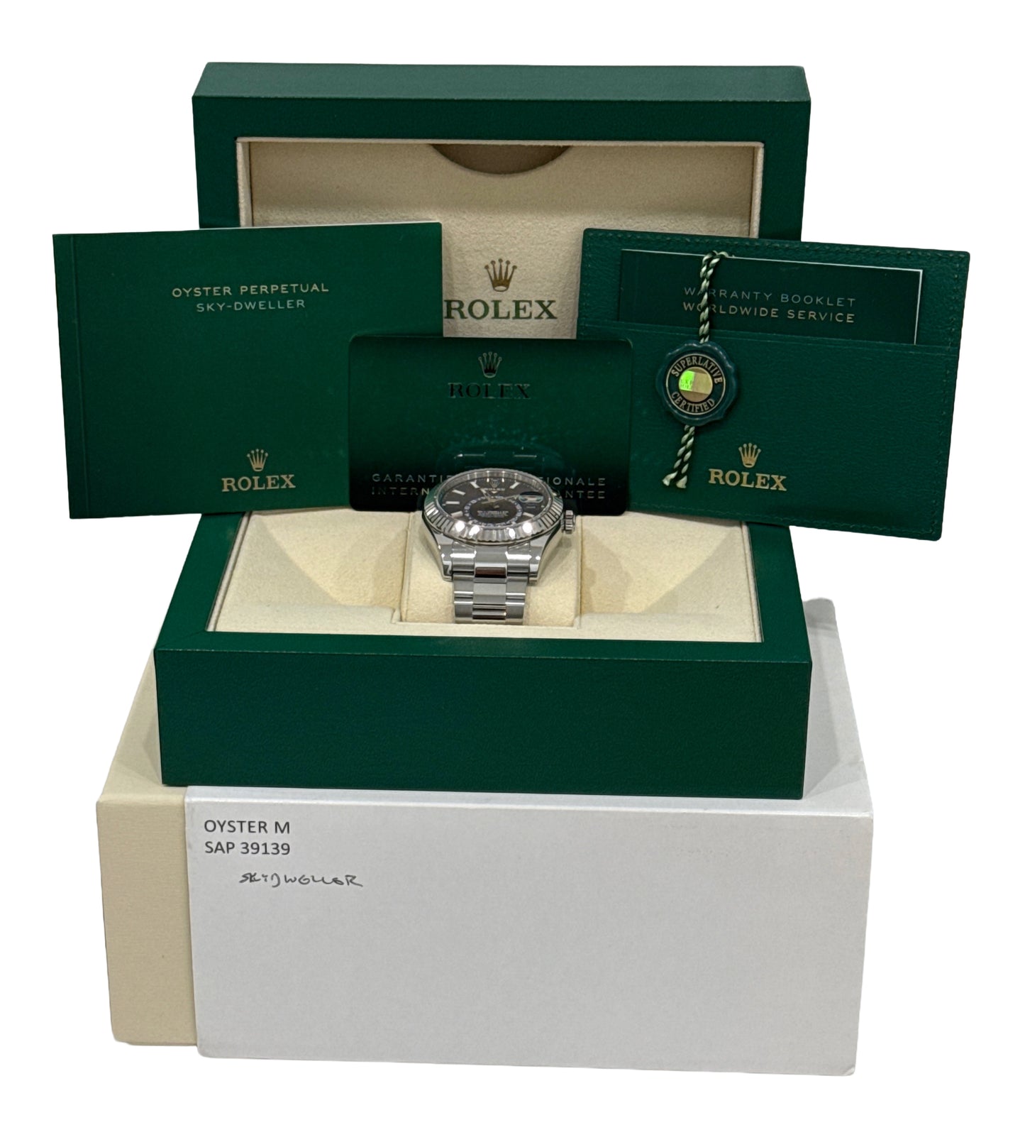 PAPERS Rolex Sky-Dweller BLUE Steel 18K White Gold 42mm Oyster Fluted 326934 BOX