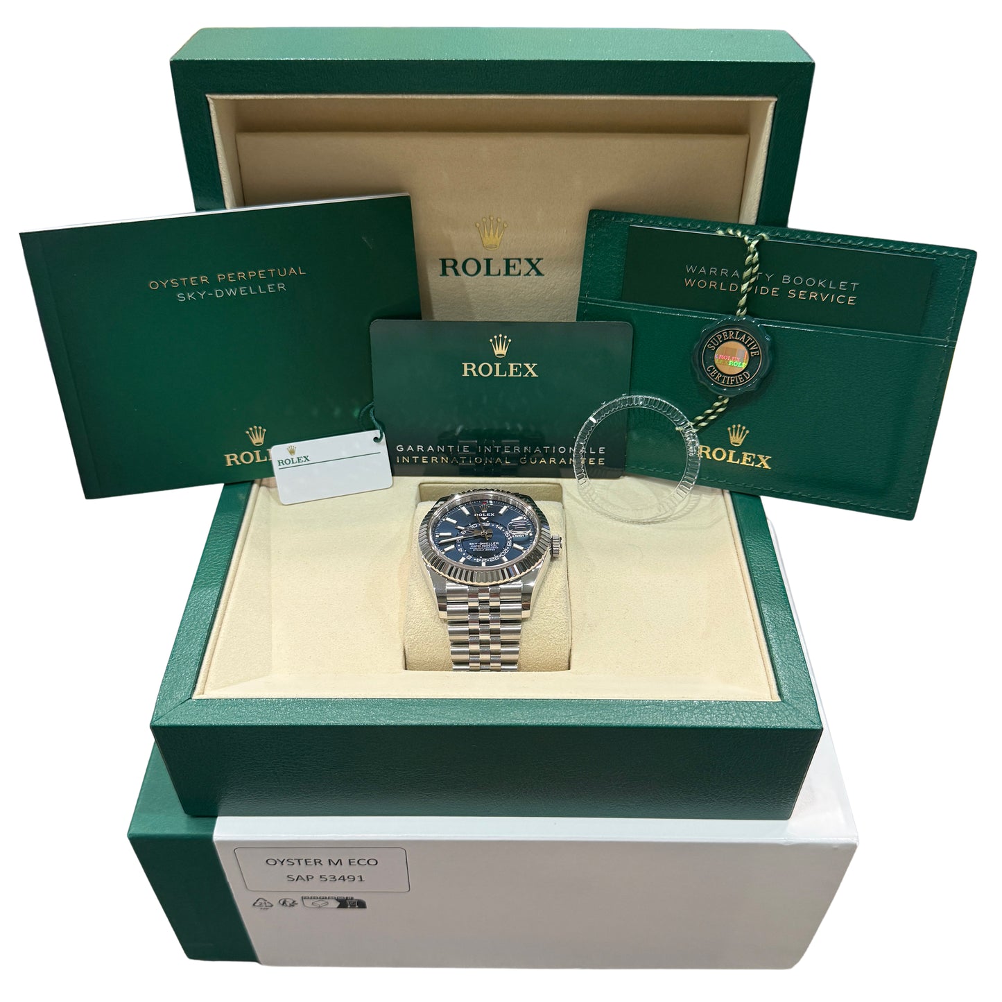 2025 PAPERS Rolex Sky-Dweller BLUE 42mm Steel 18K White Gold JUBILEE 336934 BOX