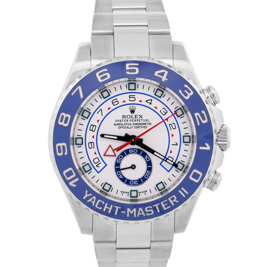 Rolex Yacht-Master II 44mm BLUE HANDS White Steel Ceramic Regatta 116680 Watch