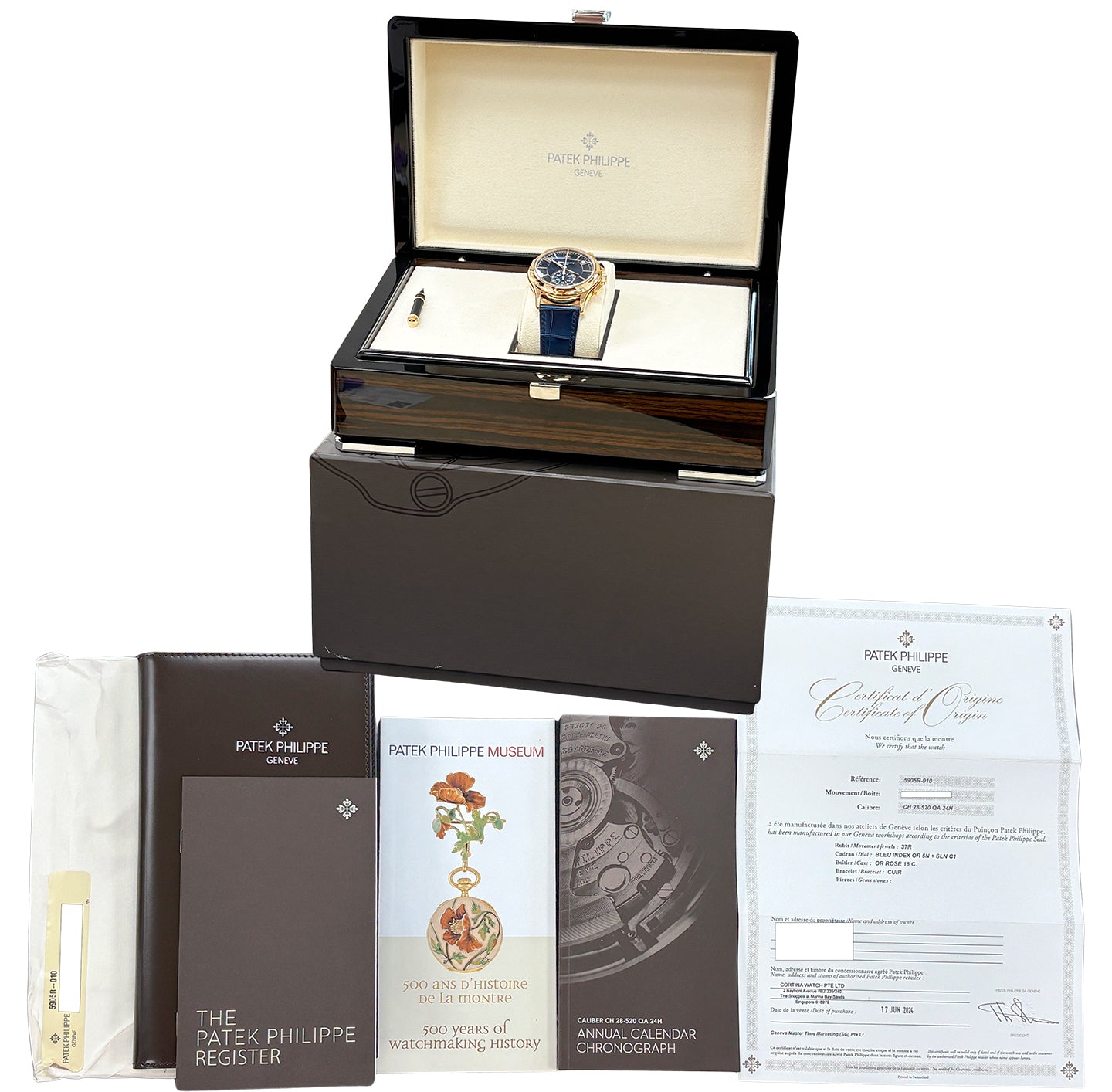 NEW UNWORN Patek Philippe Complications Blue Annual Calendar Gold 5905R-010 BOX