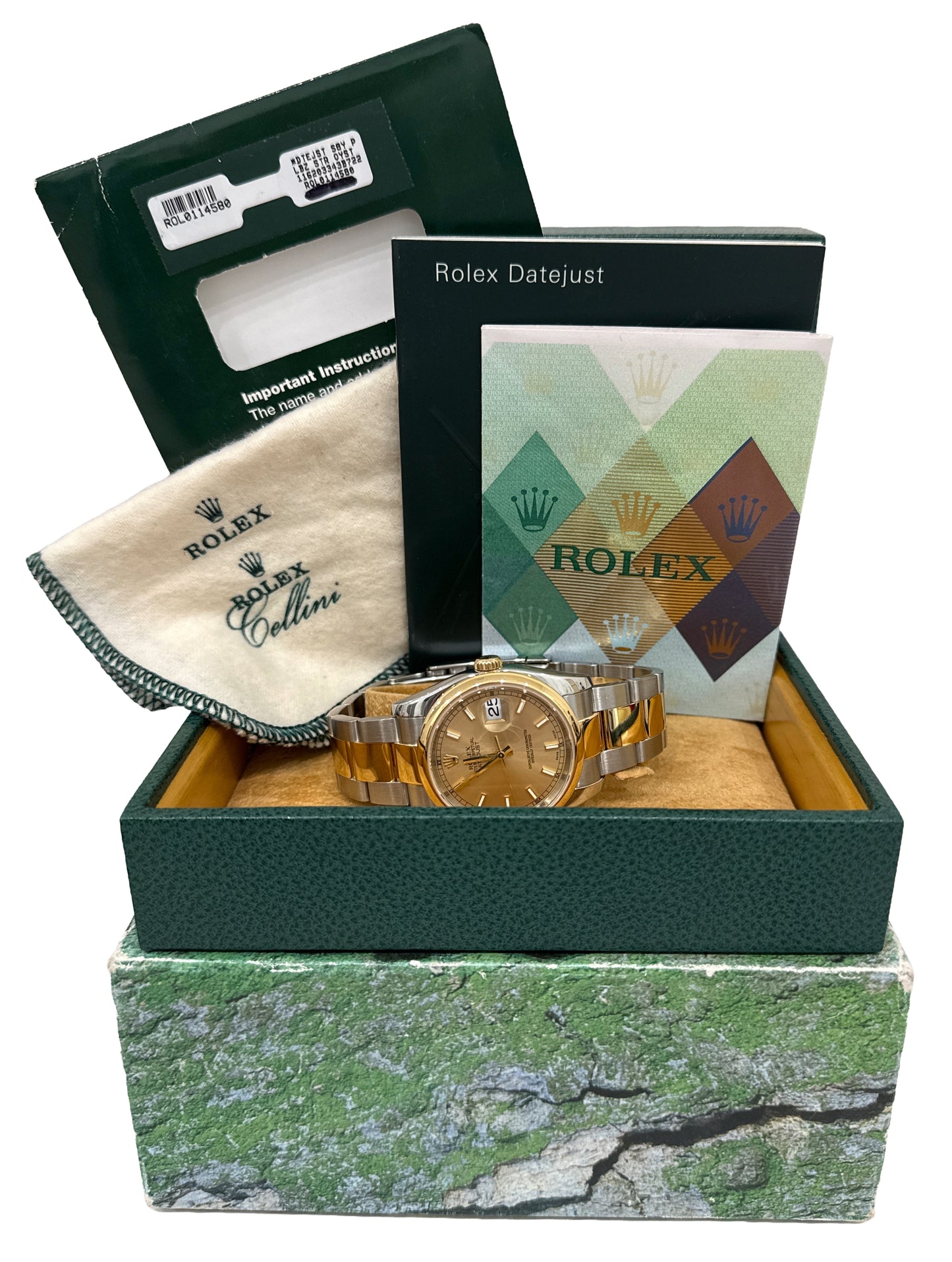 2005 PAPERS Rolex DateJust 36mm CHAMPAGNE 18K Gold Steel OYSTER 116203 BOX