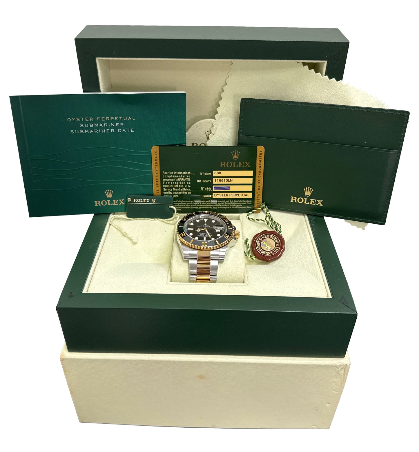 2013 PAPERS Rolex Submariner BLACK 40mm Ceramic 18K Gold Steel 116613 LN BOX