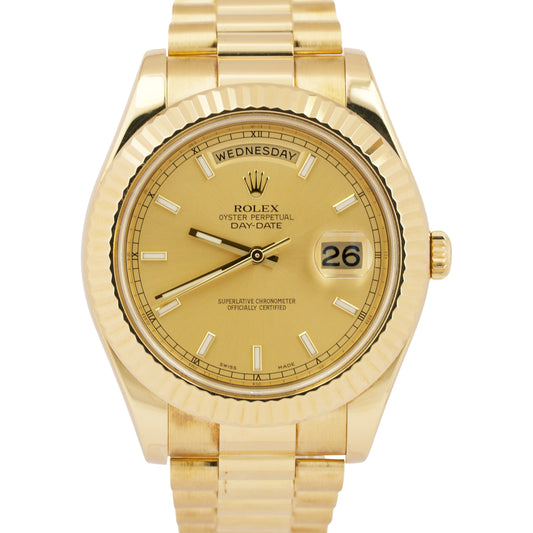 Rolex Day-Date II President 41mm CHAMPAGNE 18K Yellow Gold Fluted 218238 BOX